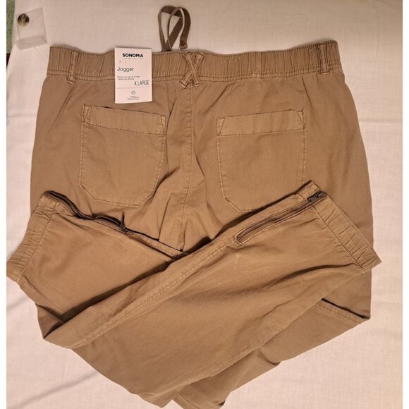 Sonoma Women's Cotton Spandex Joggers Tan Khaki XL Elastic Zip Ankle & Waist NWT - Picture 2 of 6
